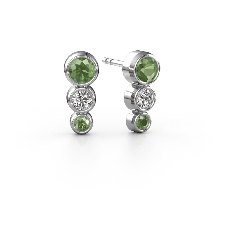 Image of Stud earrings Linda 585 white gold Tourmaline green 3 mm