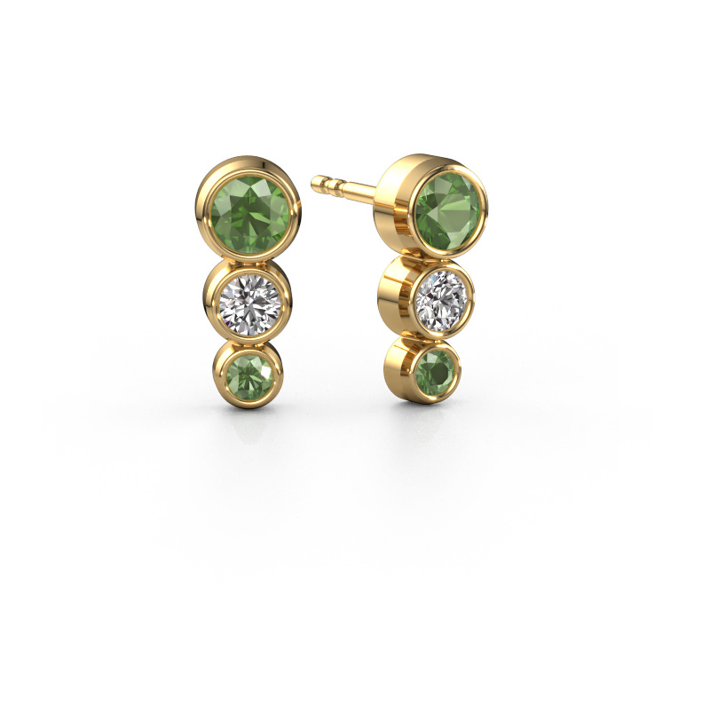 Image of Stud earrings Linda 585 gold Tourmaline green 3 mm