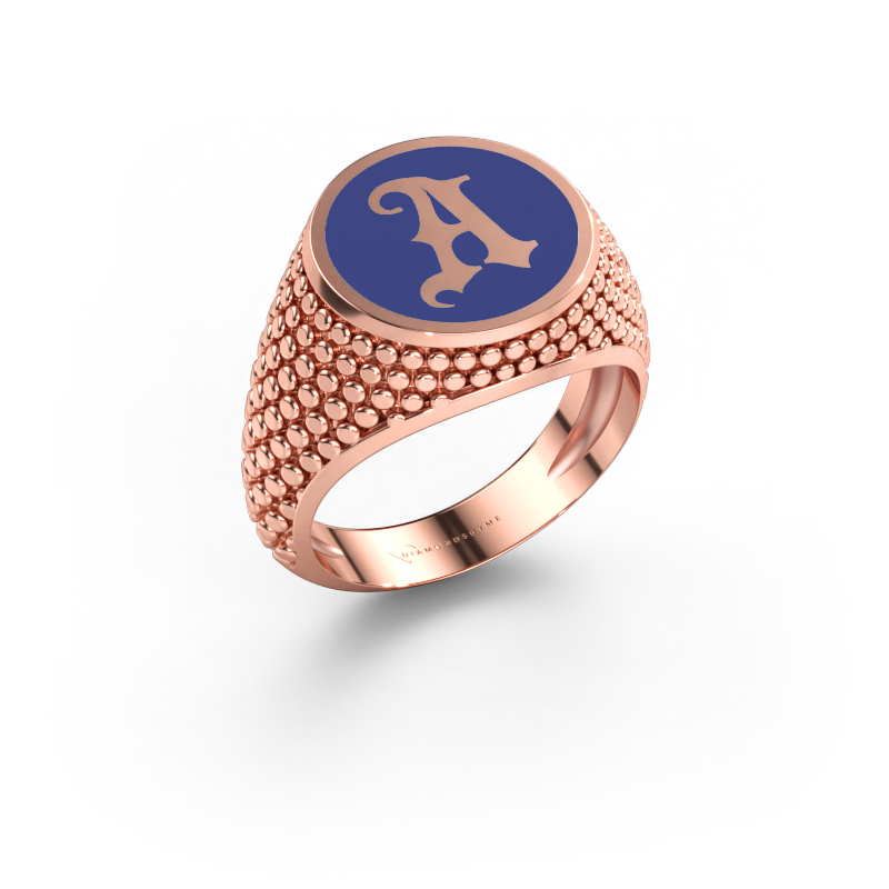 Bild av Monogramring Zachary 585 roséguld Blå emalj