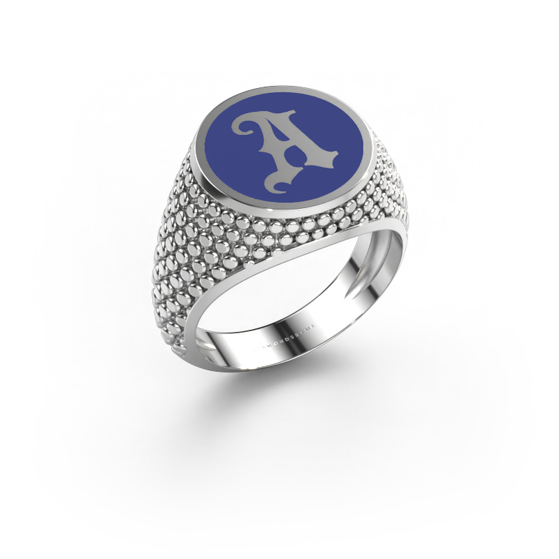 Image of Monogram ring Zachary 950 platinum Blue enamel
