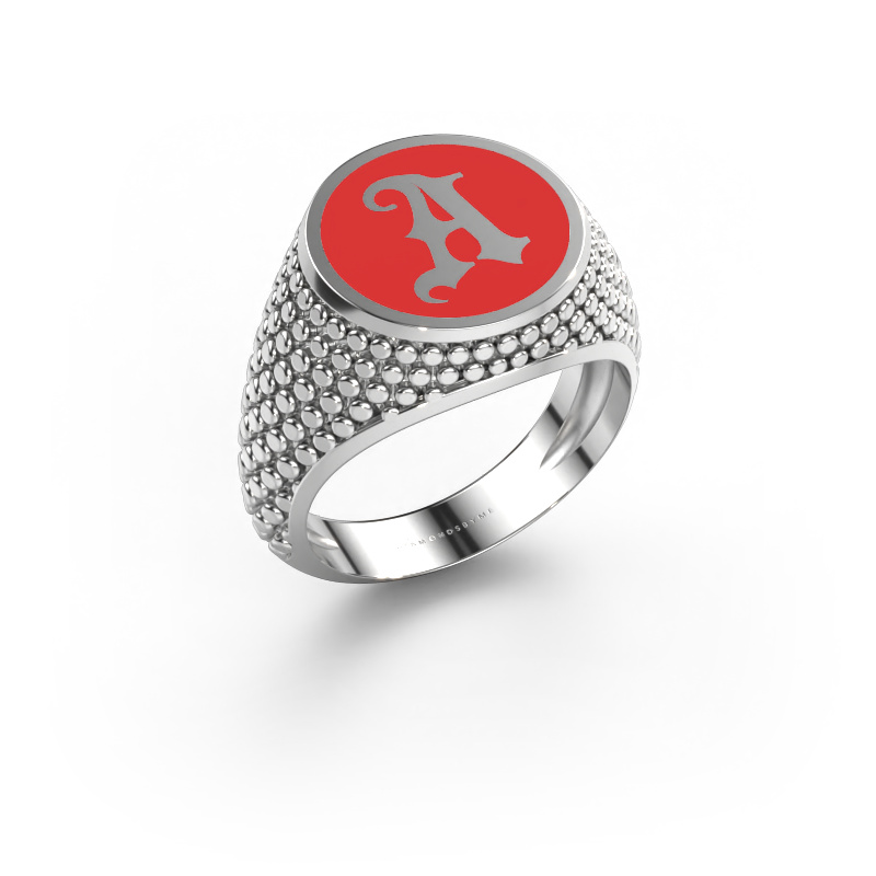 Image of Monogram ring Zachary 585 white gold Red enamel