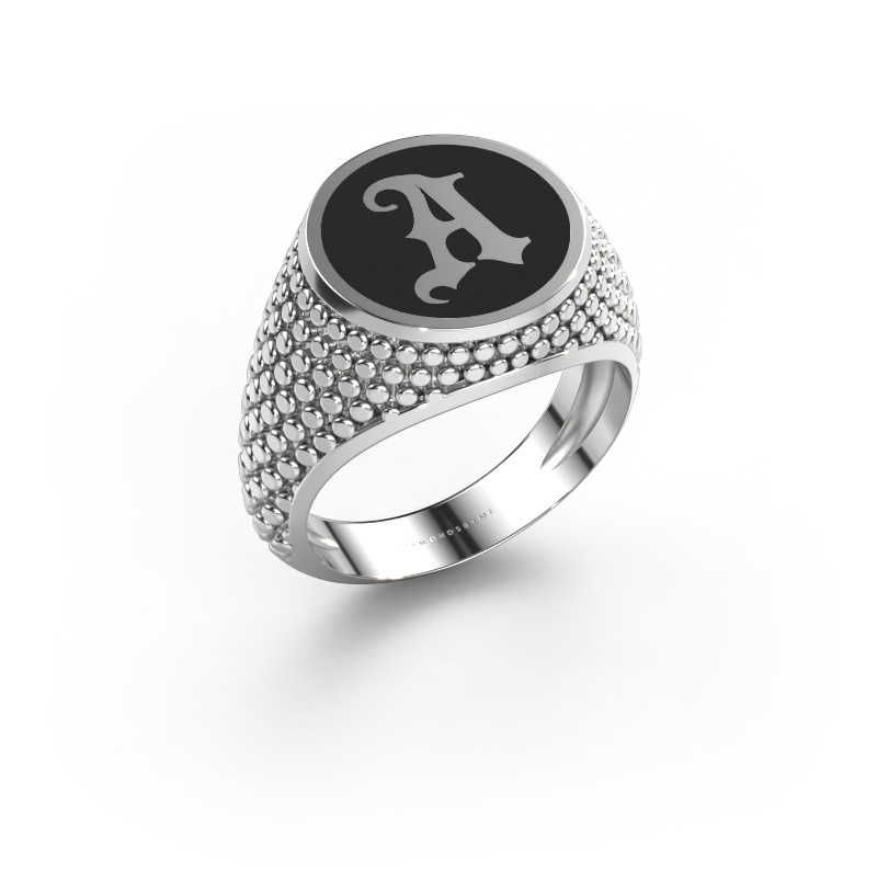 Image of Monogram ring Zachary 585 white gold Black enamel
