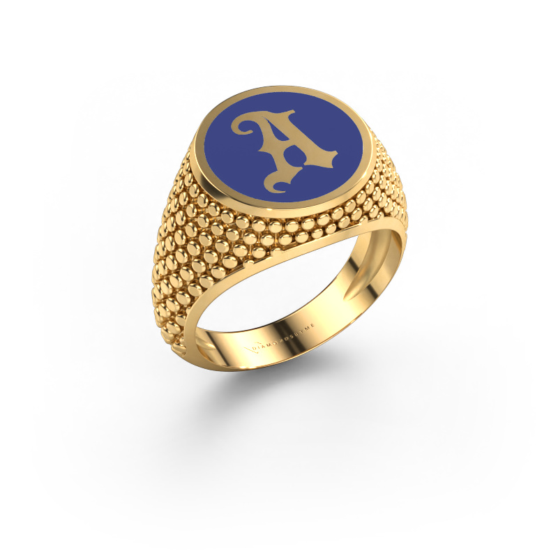 Image of Monogram ring Zachary 585 gold Blue enamel