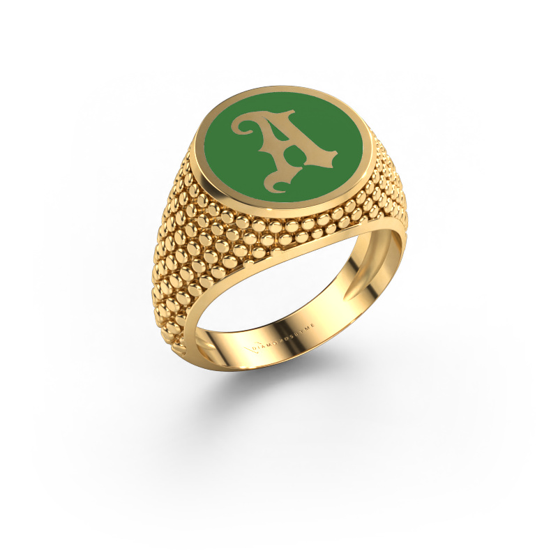 Image of Monogram ring Zachary 585 gold Green enamel