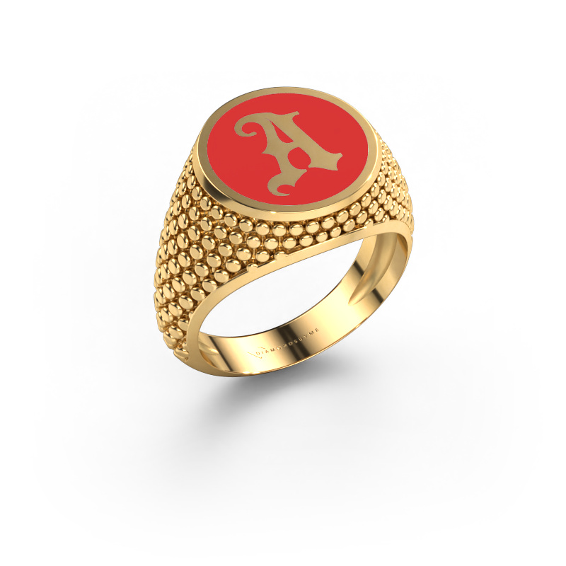Image of Monogram ring Zachary 585 gold Red enamel