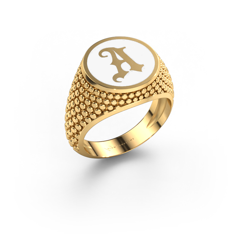 Image of Monogram ring Zachary 585 gold White enamel
