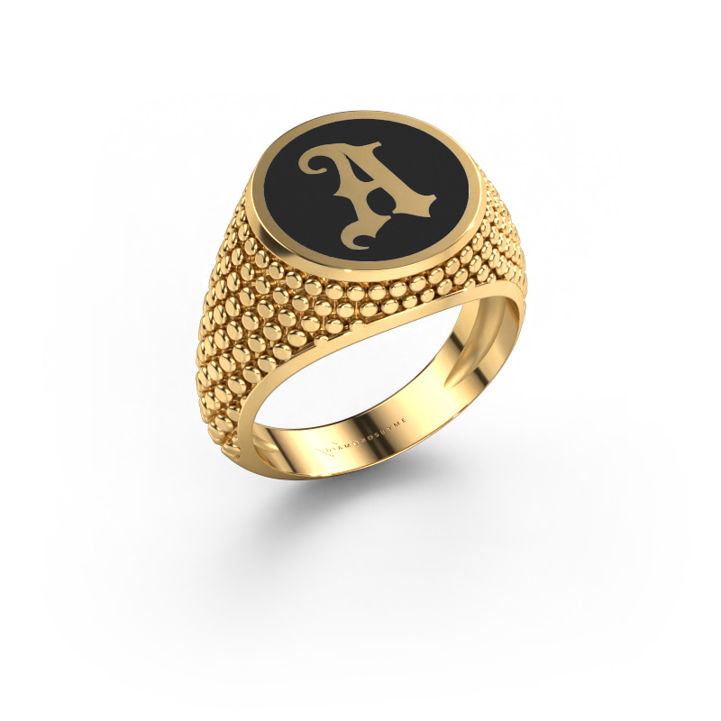 Image of Monogram ring Zachary 585 gold Black enamel