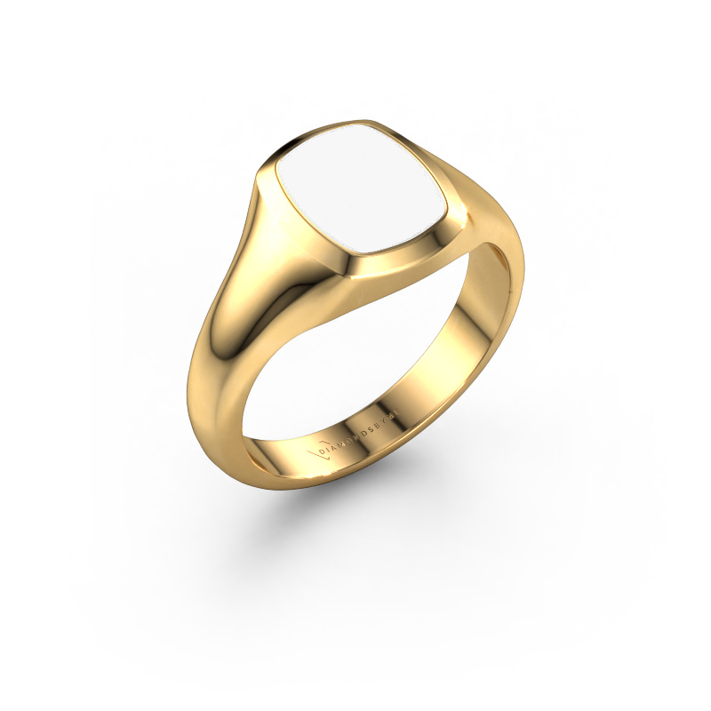 Afbeelding van Zegelring Zelda 585 goud Witte emaille 10x8 mm