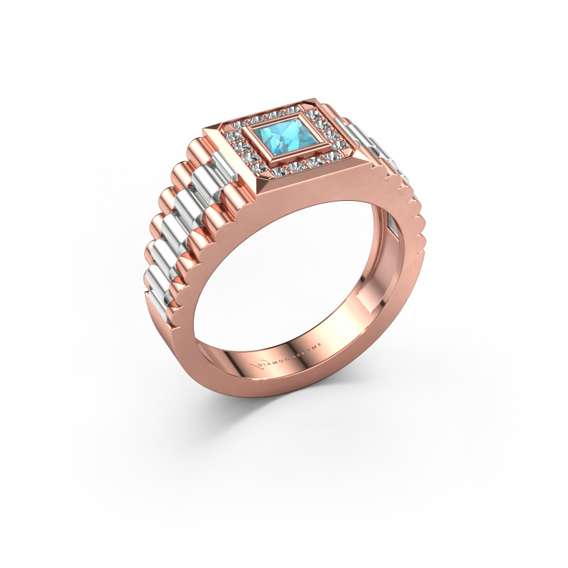 Image of Men's ring Zilan 585 rose gold Blue topaz 4 mm