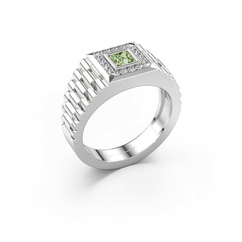Immagine di Anello da uomo Zilan 585 oro bianco Diamante lab grown verde 4 mm