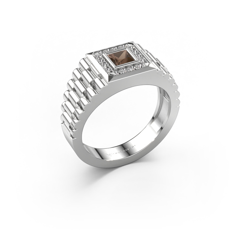 Image of Men's ring Zilan 585 white gold Smokey quartz 4 mm