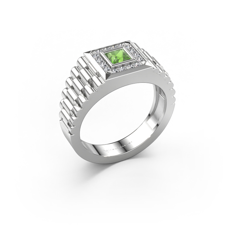 Afbeelding van Heren ring Zilan 585 Witgoud Toermalijn groen 4 mm